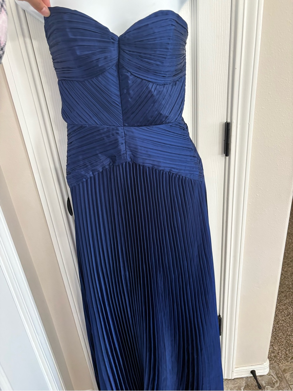 Lulu's Strapless Navy Pleated Evening Gown